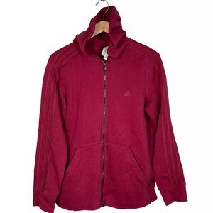 Adidas Maroon Burgundy Zip Front Hoodie Track Jacket - Size Small but oversized